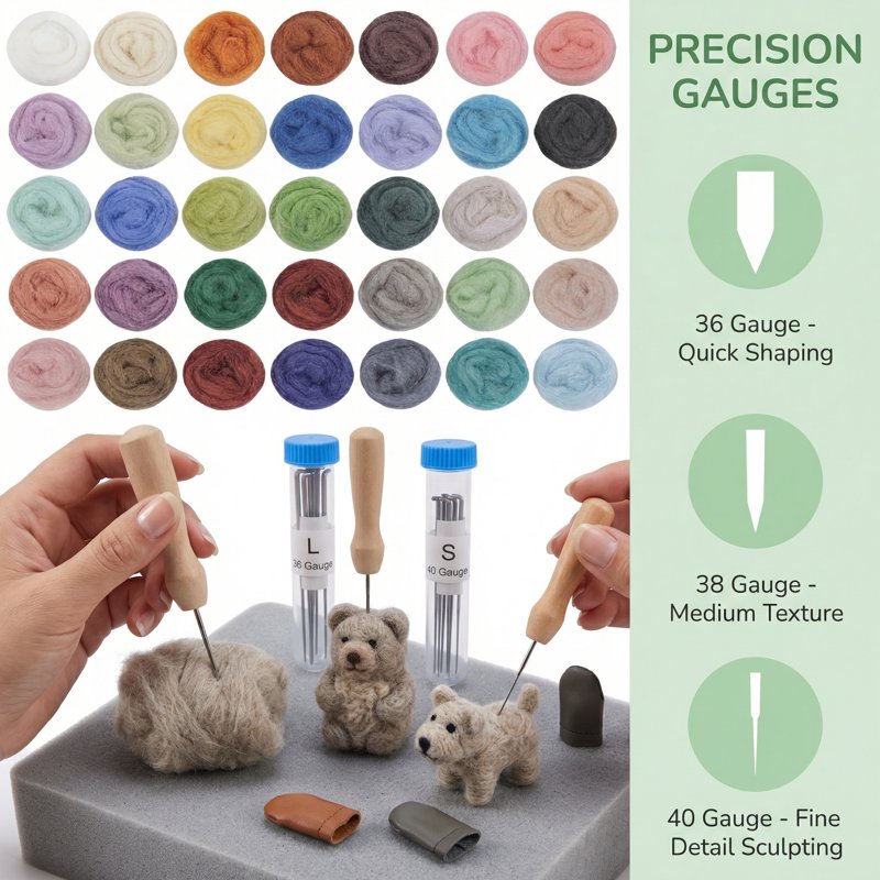 Beginner Needle Felting Kit with 50 Colors & Complete Tools Set for Crafting