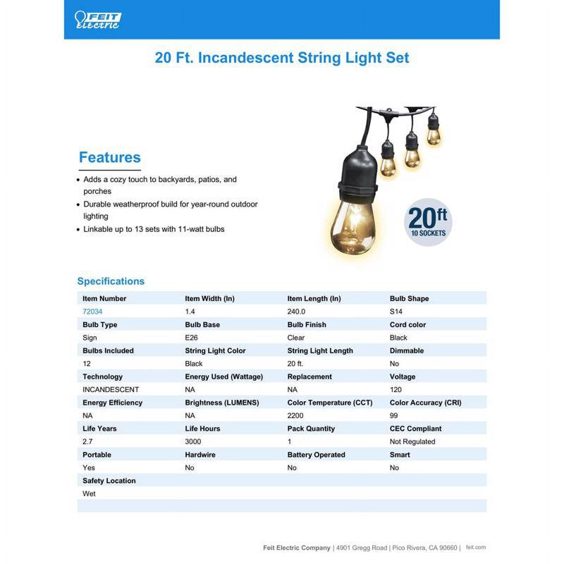 20 ft. Incandescent String Light Set with Clear Bulbs - Indoor & Holiday Decor