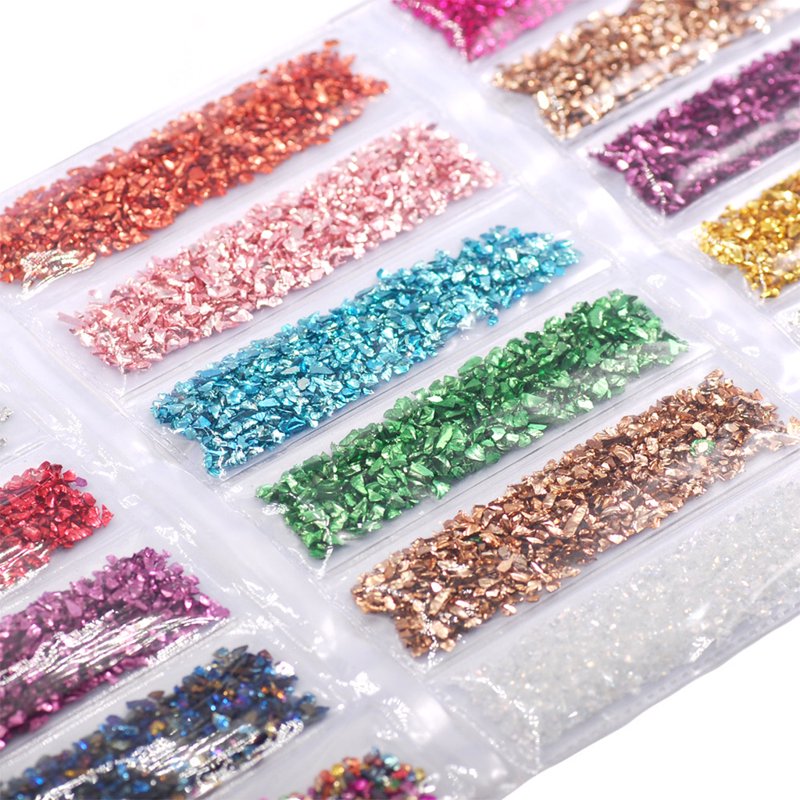 Glitter Irregular Glass Chips for Resin Crafts Jewelry Filling - 6 Colors