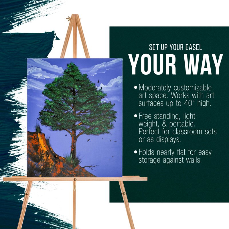 Adjustable Wooden Artist Easel with Canvas Support & Tray - 64 Inches