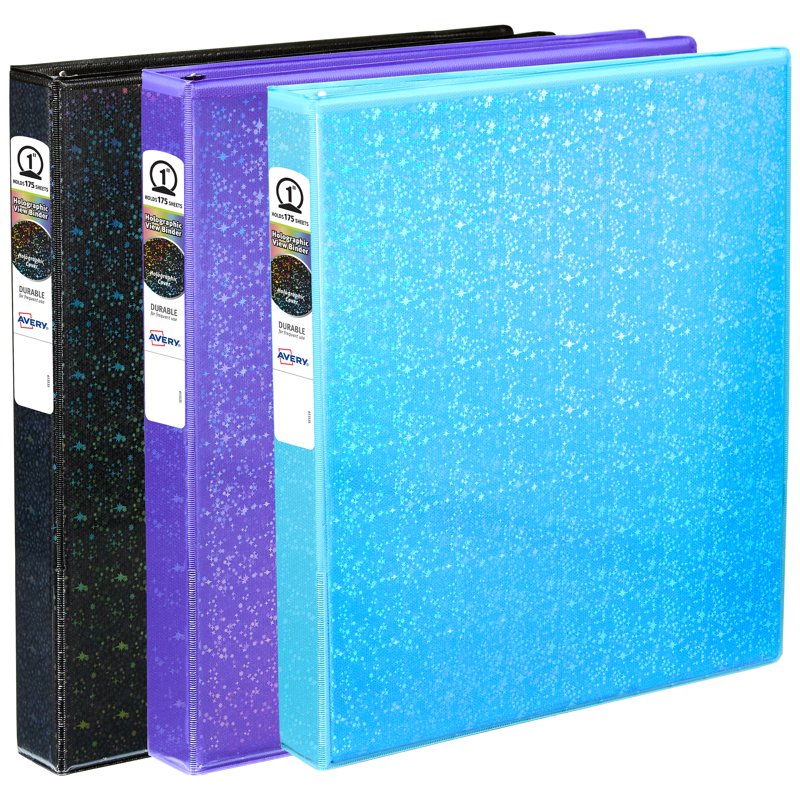 Holographic Violet Binder 1 Inch - Durable Starry Night Design, Customizable Cover