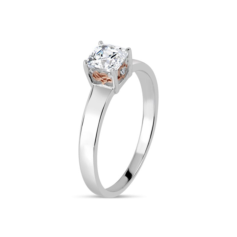 Sterling Silver Swarovski CZ Ring with Rose Gold-Plated Filigree Sides