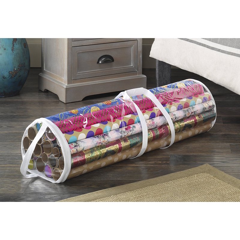Gift Wrap Organizer Case for 25 Rolls - Clear Zippered Storage Bag