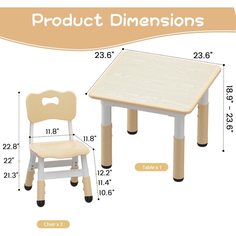 Kids Adjustable Activity Table & 2 Chair Set with Erasable Graffiti Desktop