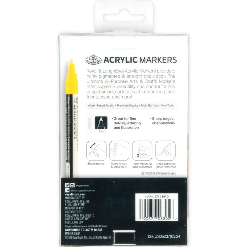 6-Piece Acrylic Marker Set for Art & Crafts - Multi-Surface, Fine Details