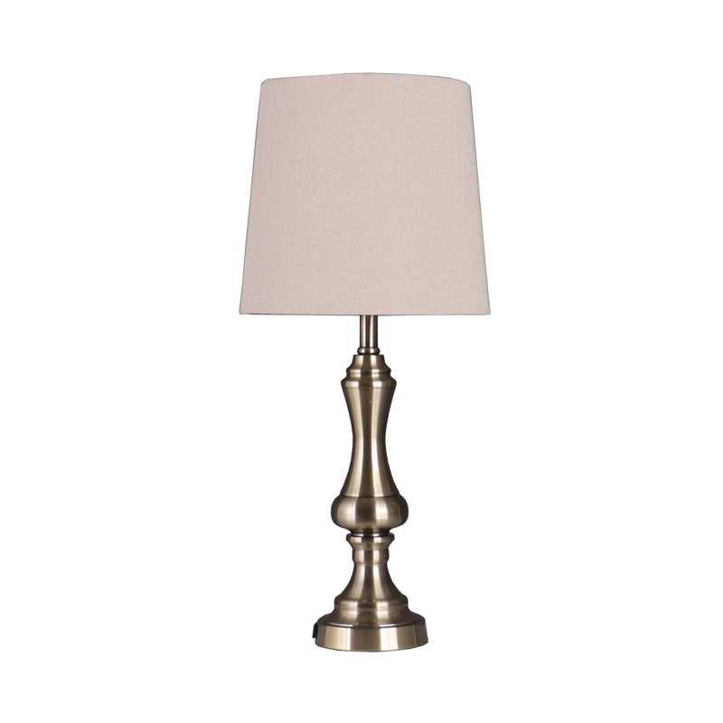 Table Lamp Base with AC Outlet - Brass Finish, 18.75 Inch Modern Desk Light
