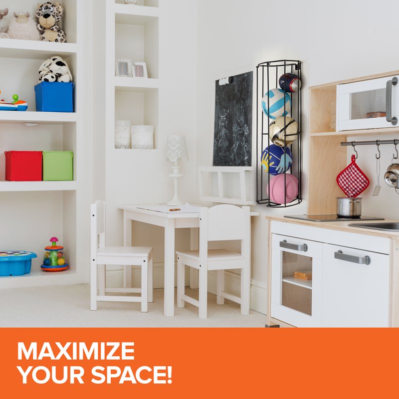 Wall-Mounted Ball Storage Rack for Garage Sports Equipment Organizer