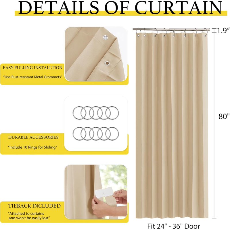 Blackout Accordion Door Curtains - Thermal Insulated Room Divider 50x80