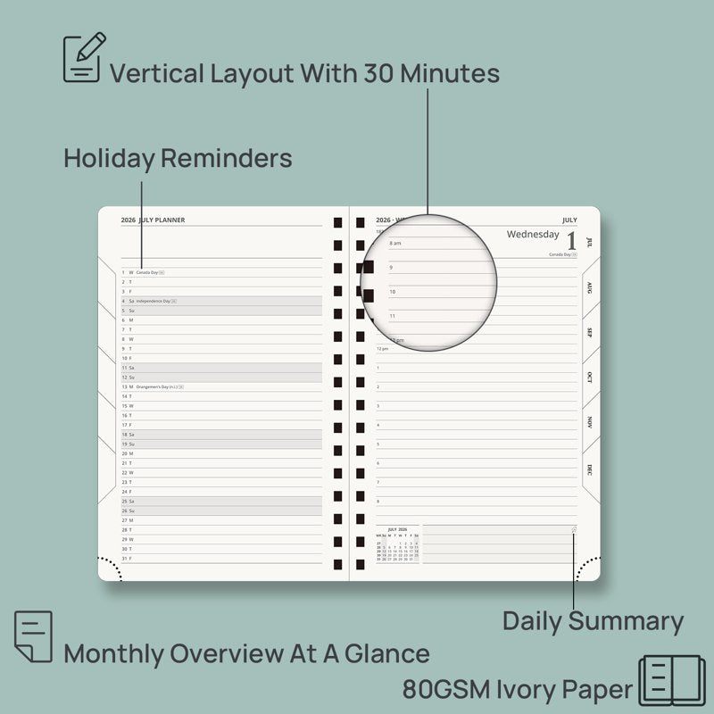Academic Daily Planner 2026-2027, Spiral Hardcover, 5.75x8.5 Inch, Full Year Organizer