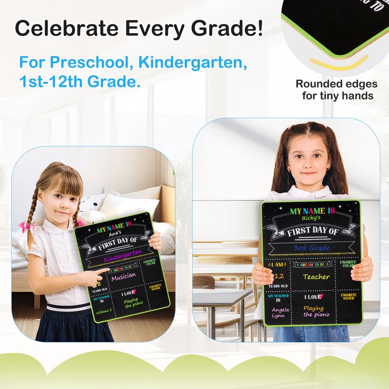 Double-Sided Reusable Chalkboard Sign for First & Last Day of School 14x11 inches