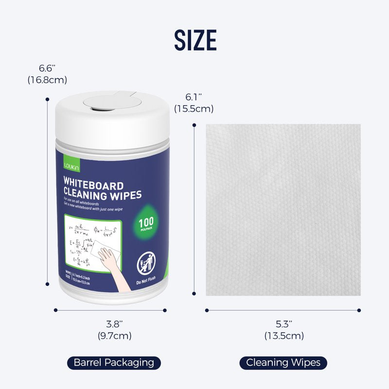 Whiteboard Cleaning Wipes - Non-Toxic Dry Erase Wipes for Mark Residue - 100 Count