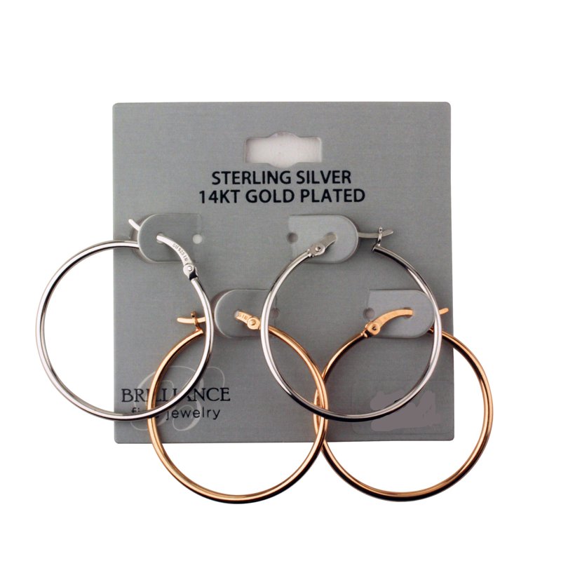Sterling Silver & 14K Rose Gold Plated Hoop Earrings 30MM - Women's Jewelry
