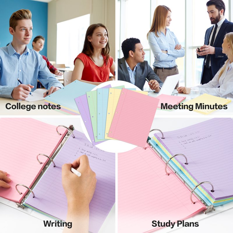 Wide Ruled Pastel Loose Leaf Notebook Paper 500 Sheets for Binders