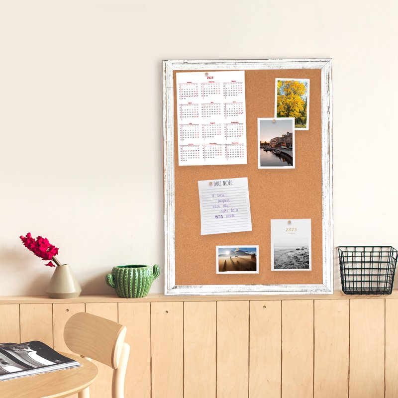 24 x 18 Inch Cork Bulletin Board with White Wooden Frame - Memo Notice Pin Board