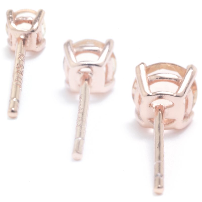Morganite Cubic Zirconia Stud Earrings Set - Rose Gold Sterling Silver for Women & Teens