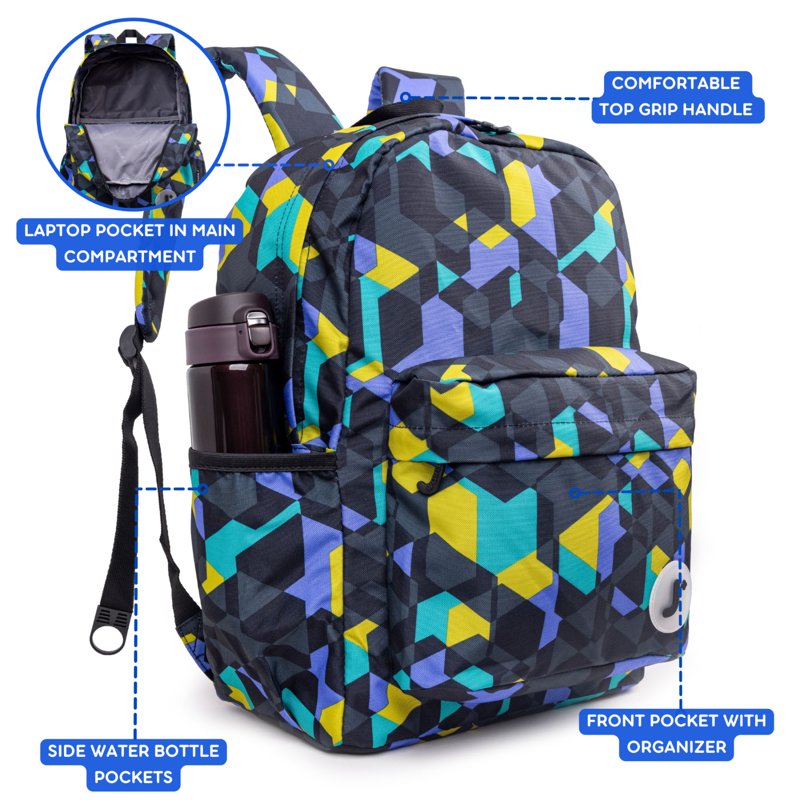 J World Oz 17" Day Backpack for School & Travel - Cubes Variation