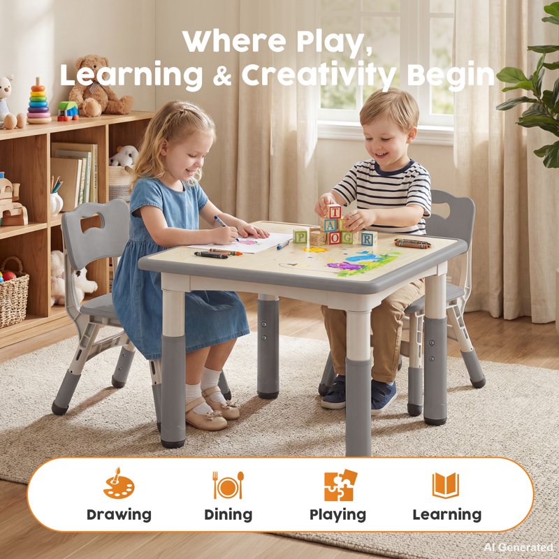 Kids Adjustable Table and Chair Set for Toddler Activities - Gray
