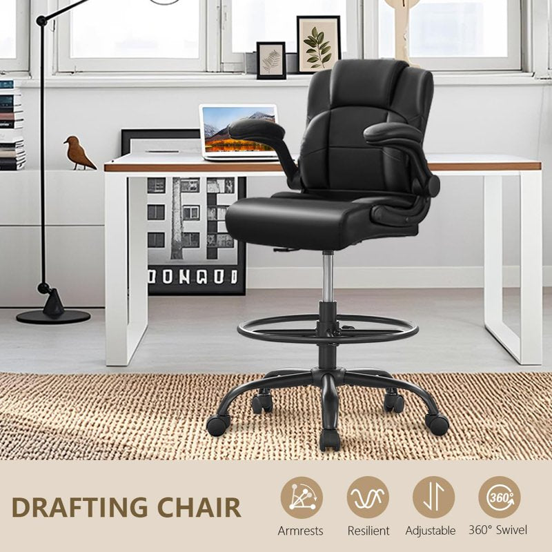 Tall Ergonomic Office Chair for Standing Desks with Adjustable Height & Flip-Up Armrests - Black