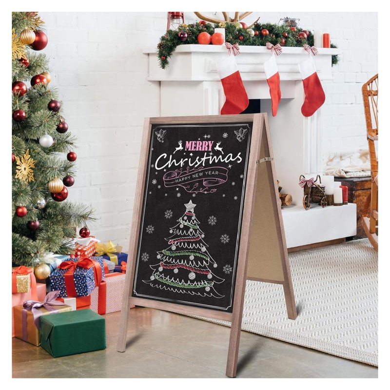 Large Wooden Double-Sided Chalkboard Sign 40 x 22 Inches A-Frame Menu Board for Restaurant & Business