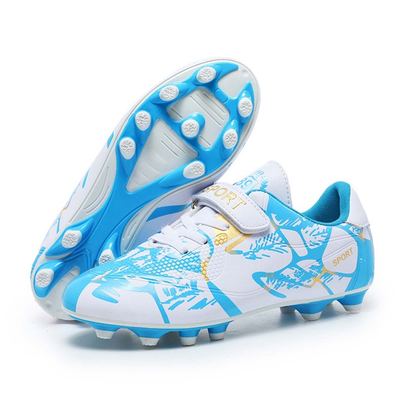 Mezzall Boys Football Cleats Firm Ground Youth Shoes with Advanced Traction, 13.5-14 Years (White/Blue) - B-209