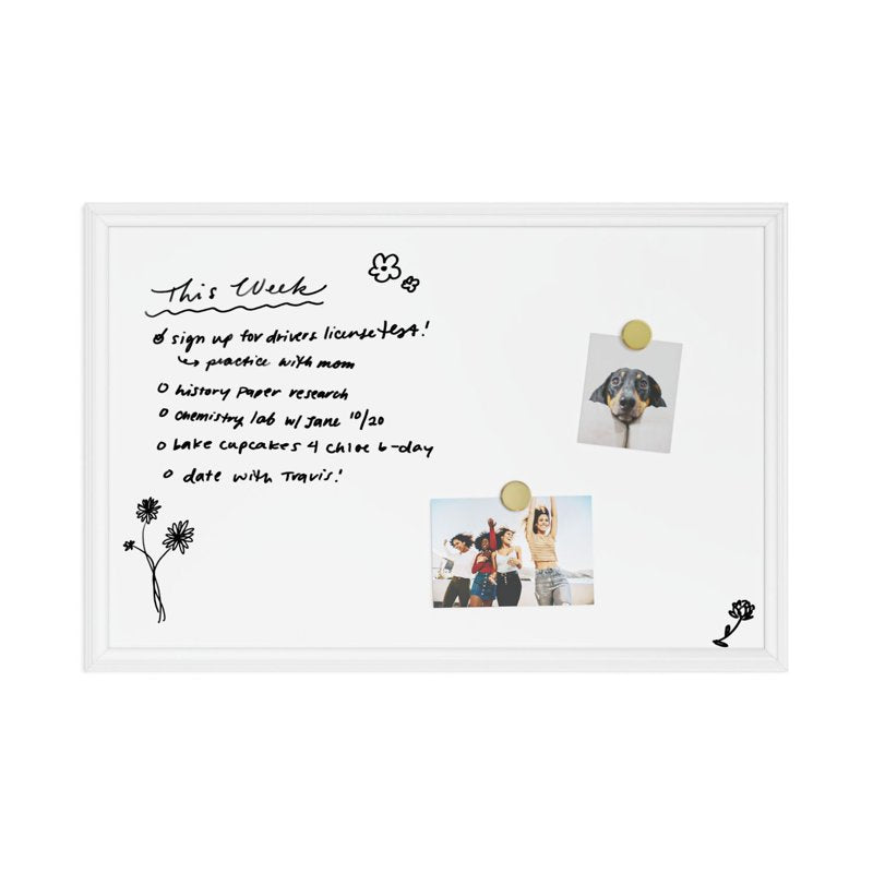 Magnetic Dry Erase Board 20x30 in. with White Decor Frame for Office & Home