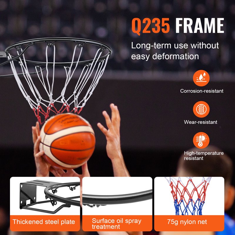 Wall & Door-Mounted Basketball Goal with Steel Rim & Net - Indoor & Outdoor 18" Hoop