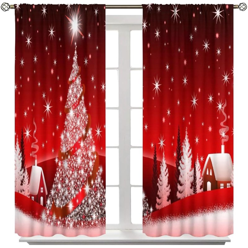 Christmas Holiday Blackout Curtains for Living Room Window Decor 42x54