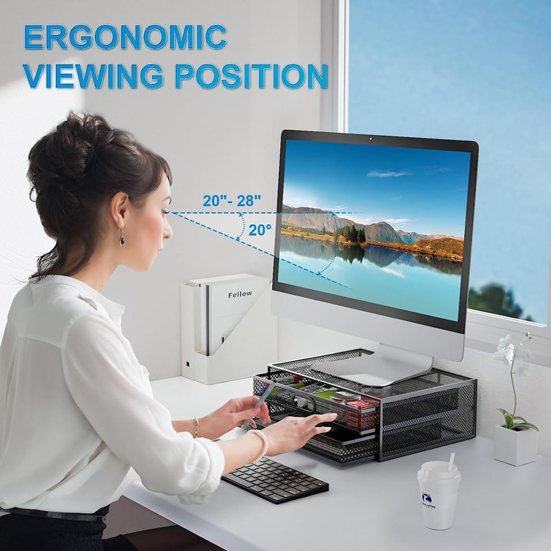 Monitor Stand with Drawer - Ergonomic Riser for Desk Up to 33lb