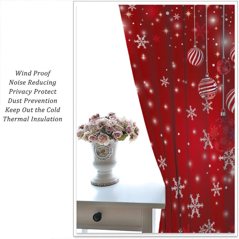 Winter Xmas Tree Glitter Print Blackout Window Curtains - 2 Panels, 84x84 Inch