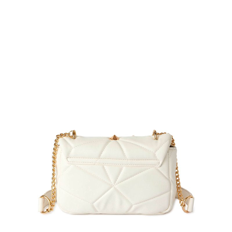 Women's Quilted Crossbody Bag with Studded Accents - White