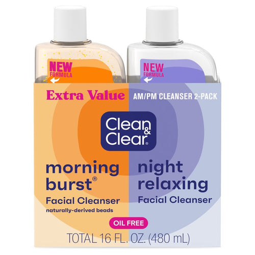 (2 Pack) Oil-Free Day & Night Acne Face Wash Set - Pore Clearing, Hydrating, Paraben-Free