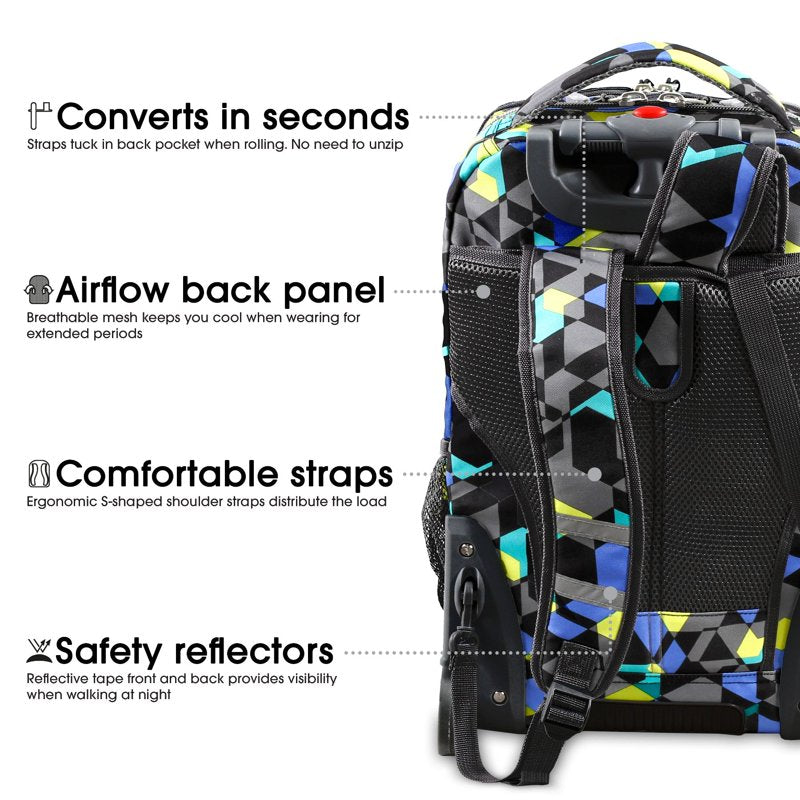 20 Inch Rolling Laptop Backpack with Wheel & Storage for School & Travel