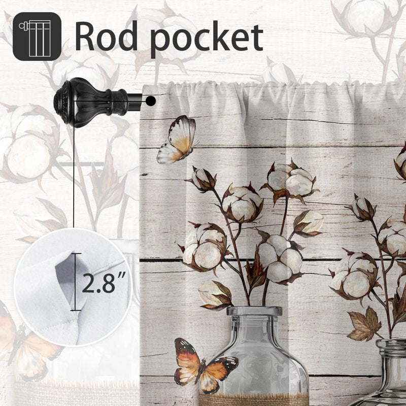 Set of 2 Floral Kitchen Window Curtains 27.5 x 36 Inches Farmhouse Rustic Style