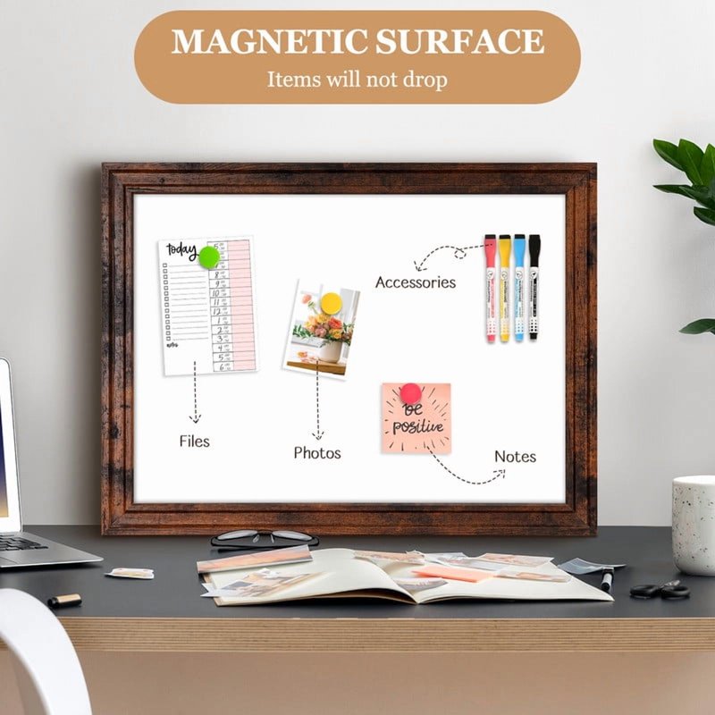 Magnetic Dry Erase Whiteboard with Vintage Wood Frame - Wall Mount, 18x24 Inches