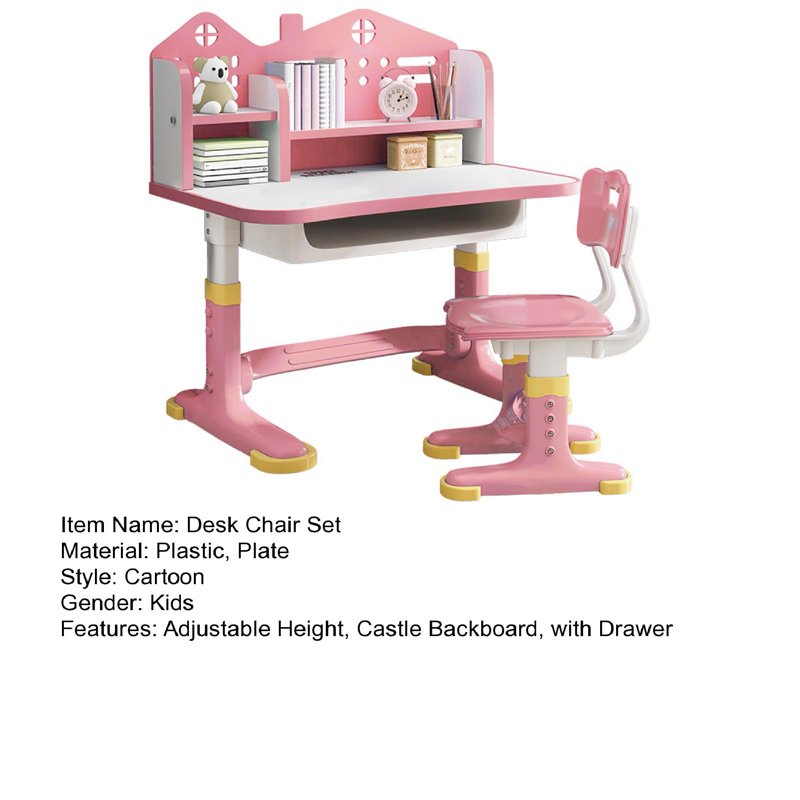 Kids Adjustable Study Desk & Chair Set with Widened Desktop & Storage Drawer