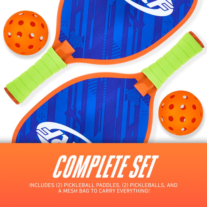 NERF 2 Player Pickleball Paddle Set - Blue Variation, 2 Paddles + 2 Balls