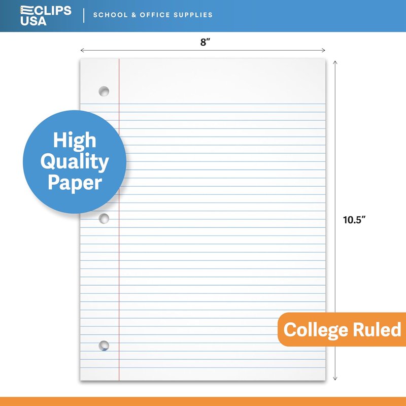 College Ruled Loose Leaf Notebook Paper - 100 Sheets, 12-Pack