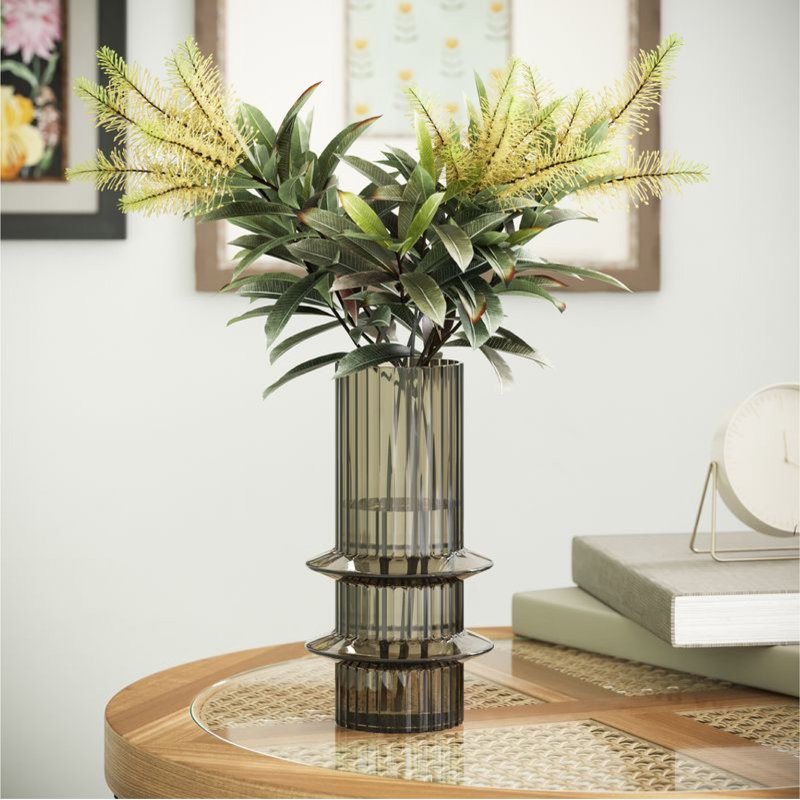 8.5-Inch Tall Ribbed Glass Vase - Oyster Gray Modern Floral Display