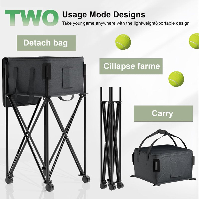 Wheeled Tennis Ball Hopper for 200 Balls with Removable Bag - Portable Tennis & Multi-Sport Cart