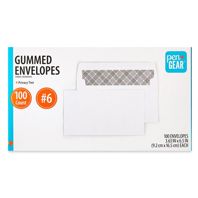 10 Pack Privacy Tint Gummed Envelopes - White, 3.63 x 6.5 inches, Office Mailing Supplies