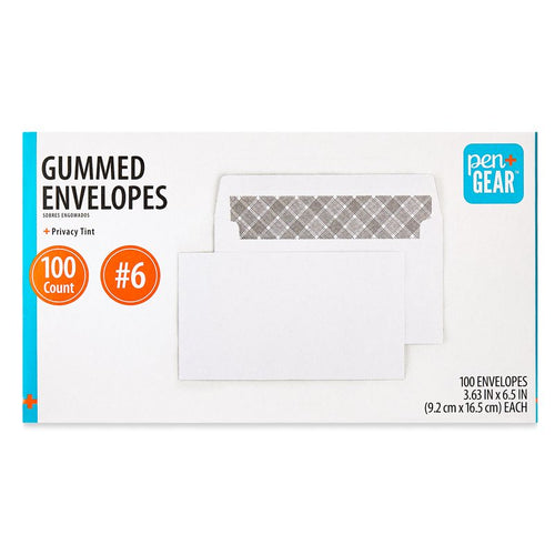 10 Pack Privacy Tint Gummed Envelopes - White, 3.63 x 6.5 inches, Office Mailing Supplies