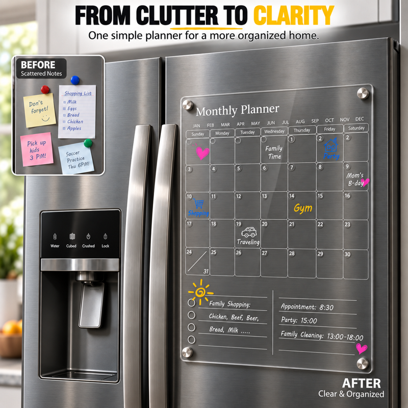 Magnetic Acrylic Calendar for Refrigerator - Family Organizer & Dry Erase Board