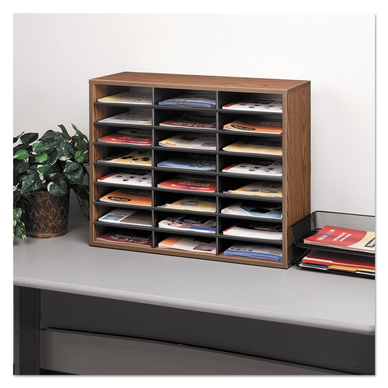 Literature Organizer with 24 Letter Compartments - Wooden Desk File Holder