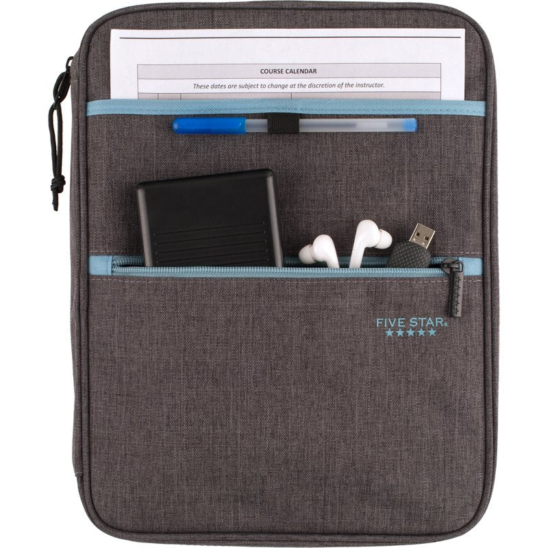 1 Inch Zipper Binder with Internal Pockets and Dividers - Gray/Teal