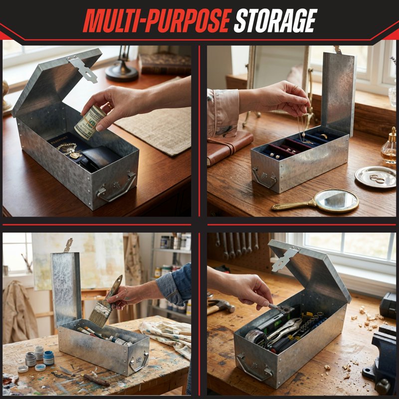 Metal Lock Box with Handle - Secure Storage Chest for Valuables & Jewelry