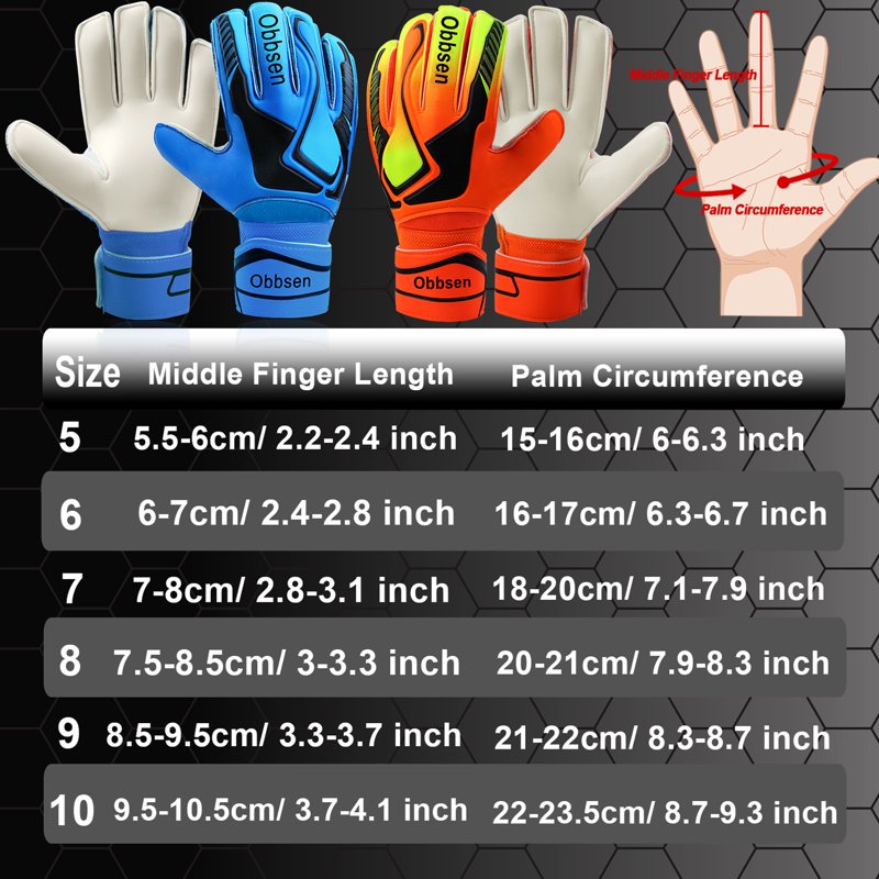 Goalkeeper Gloves for Youth & Adults - Obbsen Finger-Savers Soccer Gloves, 3 Colors, Size 5/6/7/8/9/10, 8 Skyline Blue