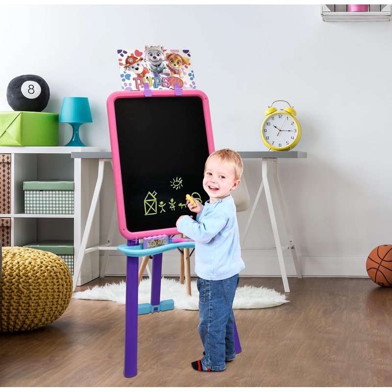 Kids Art Easel with Magnetic Whiteboard & Chalkboard - Pink/Purple