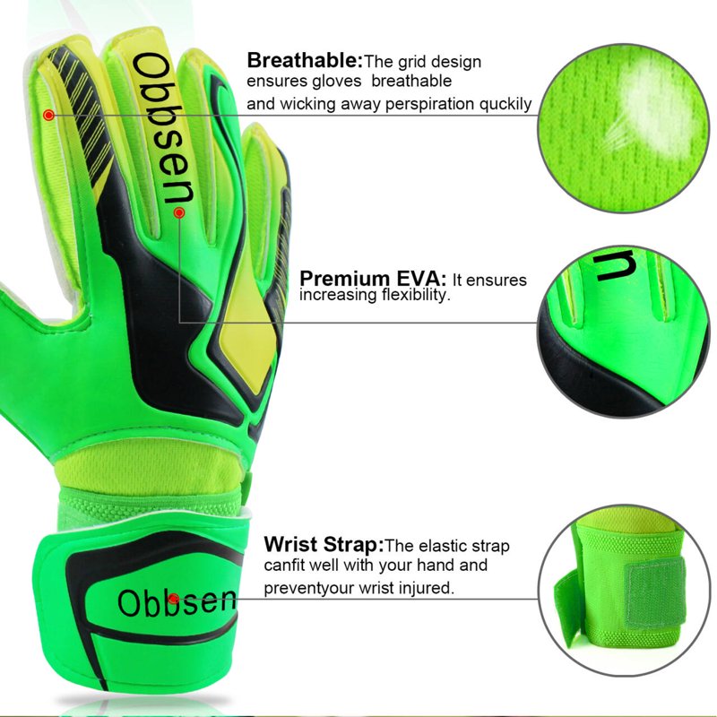 Goalkeeper Gloves for Youth & Adults - Obbsen Finger-Save Soccer Goalie Gloves, 3 Colors Lime Volt Green, Size 5/6/7/8/9/10