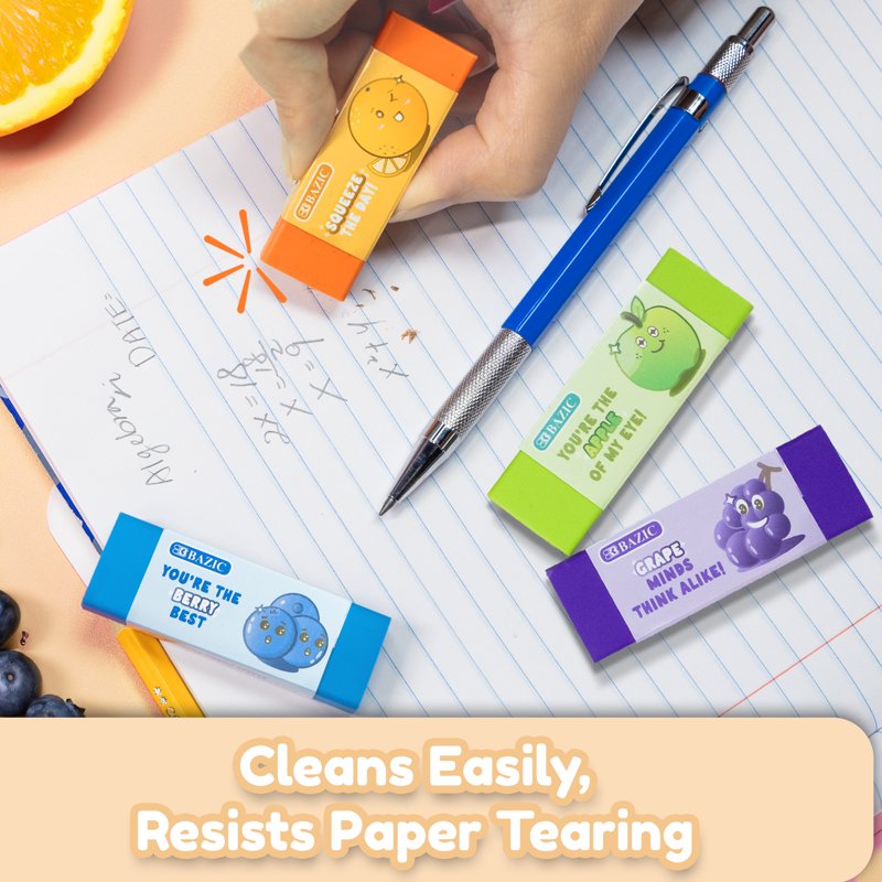 Scented Erasers 5 Pack - Latex-Free Assorted Fruity Scents for Drawing & School
