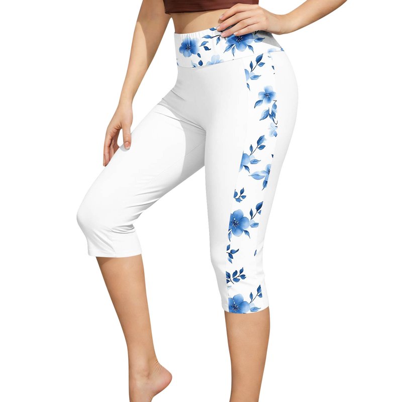 High Waisted Women's Tropical Print Swim Leggings - Quick Dry Tummy Control Water Sports Bottoms